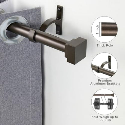 Single Curtain Rods for Windows 28 to 48 Inch(2.3-4ft),1 Inch Diameter Adjustable Heavy Duty Drapery Rods,with Modern Square Aluminum Alloy Finials,Antique Bronze - color: Antique Bronze, size: 28-48"