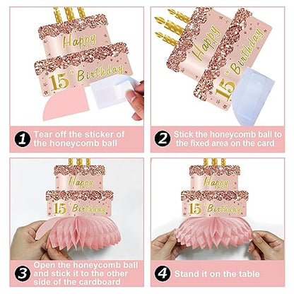Turypaty Happy 15th Birthday Honeycomb Table Centerpieces Decorations Girls - style: Pink Rose Gold 15th