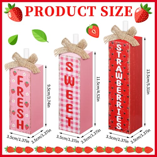 MiniInflat 3 Pcs Summer Strawberries Table Decor, Fruit Wooden Block Sign - style: Strawberries