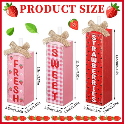 MiniInflat 3 Pcs Summer Strawberries Table Decor, Fruit Wooden Block Sign - style: Strawberries