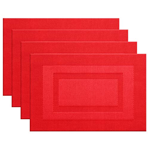PIGCHCY Placemats,Durable Placemats for Dining Table,Washable Woven Vinyl Kitchen Placemats Set of 4 (18 x 12 inches,Passionate Red) - color: Box: Red Passionate, size: 4 Placemats