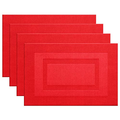PIGCHCY Placemats,Durable Placemats for Dining Table,Washable Woven Vinyl Kitchen Placemats Set of 4 (18 x 12 inches,Passionate Red) - color: Box: Red Passionate, size: 4 Placemats