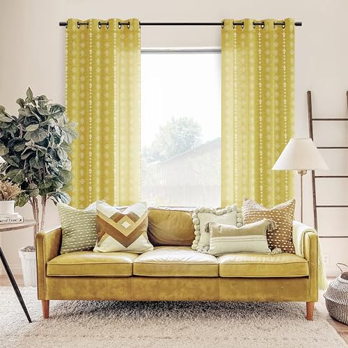 Mustard Yellow Boho Curtains, Retro Pattern Mid Century Modern Curtains for Bedroom Living Room Kitchen 63 Inch Length - color: Mustard Yellow ( in the Sunlight ), size: 52"W x 63"L (Pack of 2)