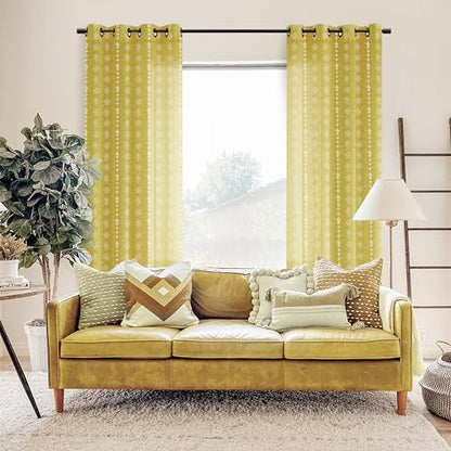 Mustard Yellow Boho Curtains, Retro Pattern Mid Century Modern Curtains for Bedroom Living Room Kitchen 63 Inch Length - color: Mustard Yellow ( in the Sunlight ), size: 52"W x 63"L (Pack of 2)