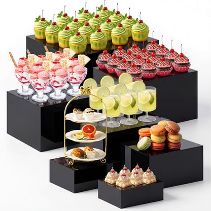Leinuosen 7 Pcs Extra Large Acrylic Buffet Risers, 8-14" Square, Black - color: Black, size: 8" to 14", style: Square