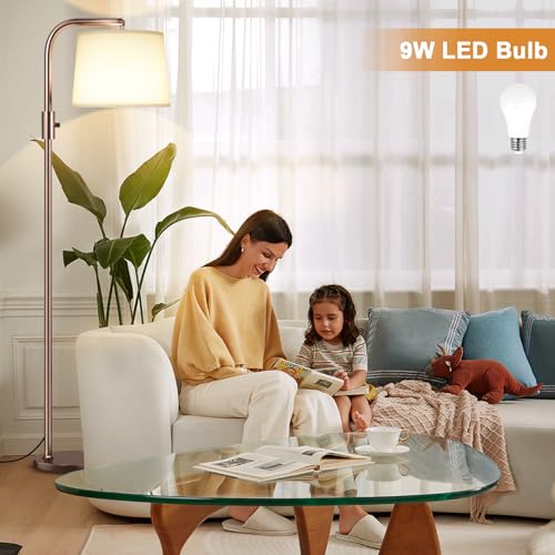 Ambimall Fully Dimmable Floor Lamp with 9W LED Bulb - Standing Lamp for Living Room with Adjustable Head, Modern Tall Light with Rotary Switch for Office, Brown and White - color: I:Brown and Linen White