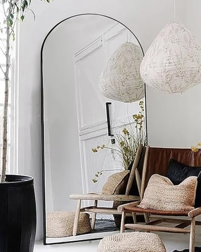Otlsh Arched Floor Mirror, 77"38" Full Length Mirror with Stand, Freestanding, Aluminum Frame - Black - color: Black, size: 77"L x 38"W