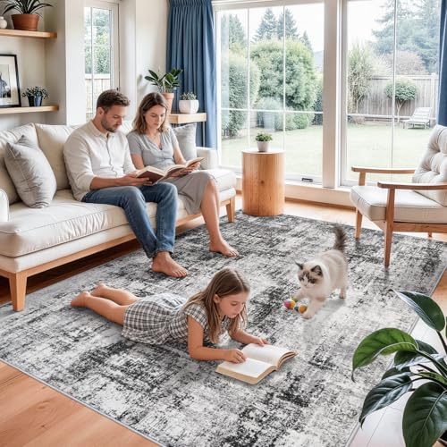 5x7 Area Rugs for Living Room: Washable Modern Abstract Non-Slip Rug Black - color: Black, size: 5' x 7' (Rectangular)