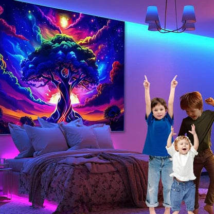 Apdidl Blacklight Tree of Life Tapestry Bedroom, Black Light Space Posters - color: I - Blacklight Tree Tapestry, size: 79"L x 60"W