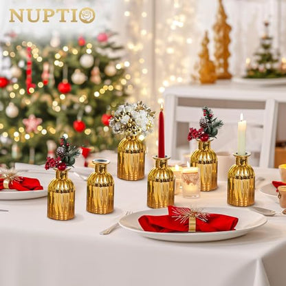 NUPTIO Gold Glass Bud Vases, Mini Vintage Bottle, 5.51" Tall, 12 Pcs - size: Style 1