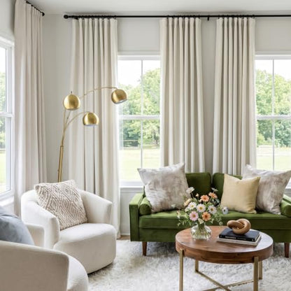 100% Blackout Shield Linen Textured Total Blackout Curtains 90 Inches Long - color: Alba | Beige White, size: 50"W x 90"L (Pack of 2)