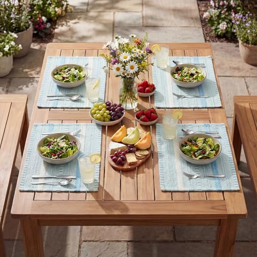 Artoid Mode Sky Blue Woven Braided Stripe Placemats Set of 6-12x18 Inch - color: Sky Blue, size: 12" x 18", 6 Pcs