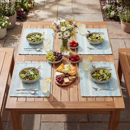 Artoid Mode Sky Blue Woven Braided Stripe Placemats Set of 6-12x18 Inch - color: Sky Blue, size: 12" x 18", 6 Pcs