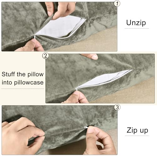 PHF Truly Velvet Zippered Body Pillowcase, No Insert, 1 Pack Ultra Soft Breathable Pillow Sham Cover with Zipper, 20"X 54" Long Luxury Cozy Warm Fuzzy Flannel Body Pillow Case, Smokey Olive - color: Smokey Olive, size: 54" x 20" (Pack of 1)