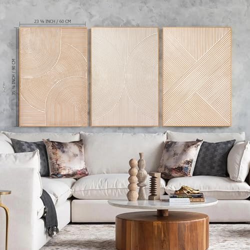 Zessonic Large Neutral Textured 3D Abstract Boho Wall Art,24"x36"x3 Framed - color: Minimalist 3D, size: 24" x 36"