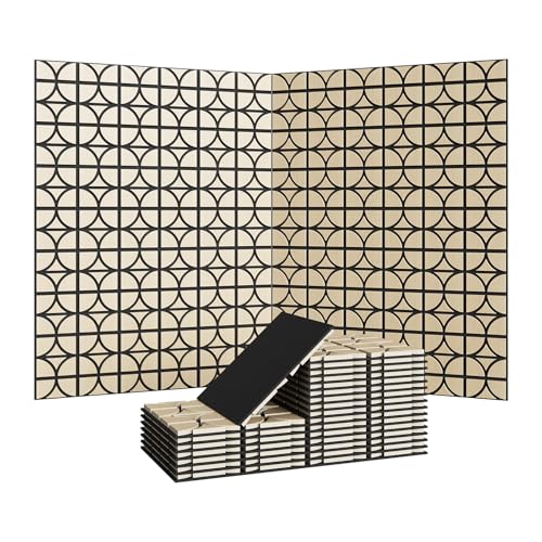 Garvee 3D Acoustic Wood Panels, 12" x 12" Sound Absorbing Wall Panels - color: 24 pcs-Walnut