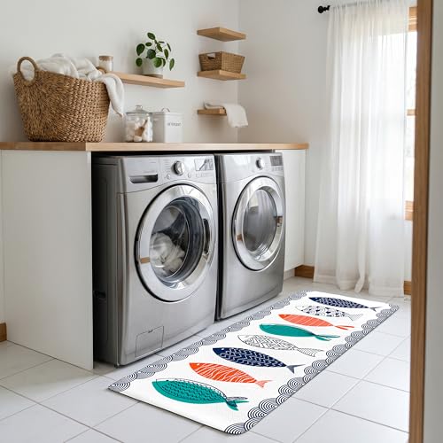 Kitchen Rugs for Floor 2 Pcs Memory Foam Padded Anti Fatigue Kitchen Mat - color: Fish-01