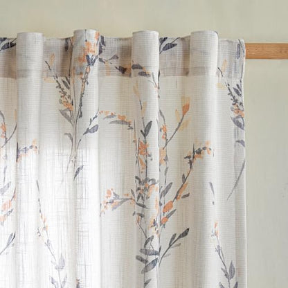 MYSKY HOME Floral Sheer Curtains 84 Inch Long Linen Blended 2 Panels Yellow - color: Yellow, size: 50"W x 84"L (Pack of 2)