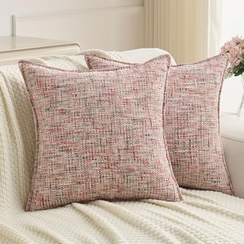 FUTEI Pack of 2 Tweed Chenille Throw Pillow Covers 16x16 Inch, Blush - color: Blush, size: 16" x 16" (Pack of 2)