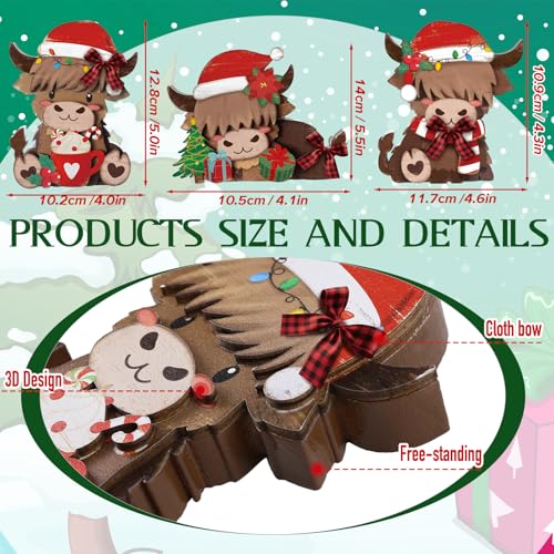 GlikCeil 3 Pcs Christmas Highland Cow Table Decorations Wood Centerpiece - style: Christmas