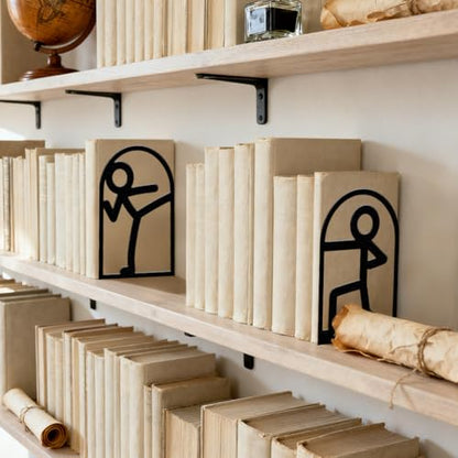 Peacoblue 5.3"x4.3"x7.9" Metal Bookends, Heavy Duty Book Ends for Shelves - style: Stickman