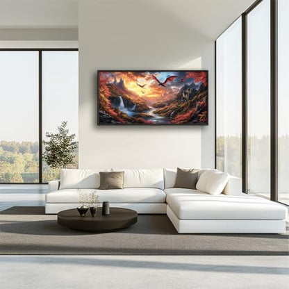 Voxlyra Framed Fall Mountain Dragon Wall Art for Living Room 60'' × 30'' - color: Dragon