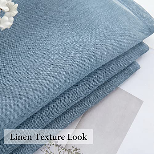 MIULEE Dusty Blue Linen Textured Semi-Sheer Curtains 54W×45L Kitchen - color: Dusty Blue, size: 54"W x 45"L (Pack of 2)
