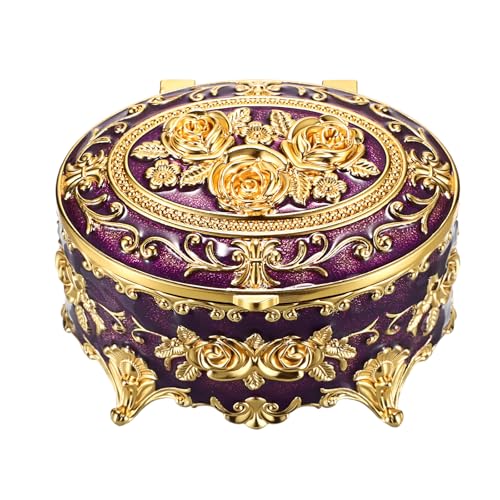 Hipiwe Vintage Oval Jewelry Storage Box Metal Trinket Organizer Purple - color: Purple, size: Small