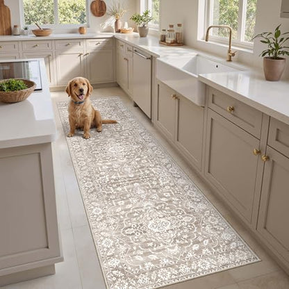 Soalmost 2.5'x8' Runner Rugs for Hallway, Washable Kitchen Runner Rug - color: Light Brown, size: 2'6" x 8' (Runner)