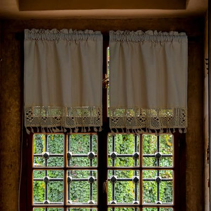 Molaxhome Linen Valances for Windows Boho Kitchen Valance Window Treatments - color: Beige, size: 24"W x 29.1"L (Pack of 1)