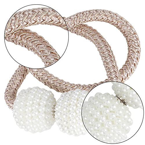 8 Pack Magnetic Curtain Tiebacks with Pearls,Modern Curtain Holdbacks Strap - color: Champagne