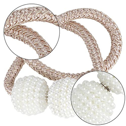 8 Pack Magnetic Curtain Tiebacks with Pearls,Modern Curtain Holdbacks Strap - color: Champagne