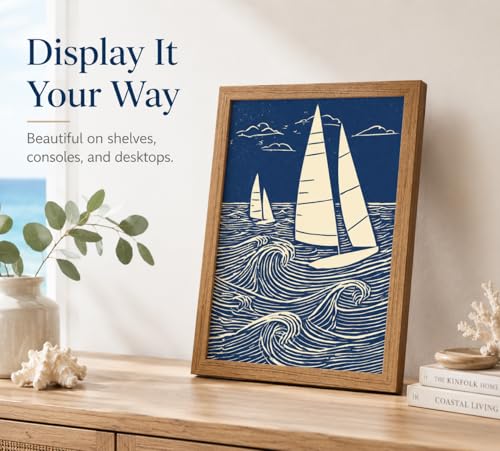 DULASI Framed Sailboat Wall Art, Japanese Blue Ocean Canvas Prints,12x16in - color: Blue Sailboat, size: 12x16in