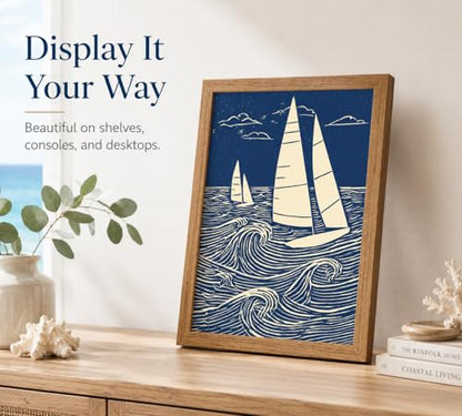 DULASI Framed Sailboat Wall Art, Japanese Blue Ocean Canvas Prints,12x16in - color: Blue Sailboat, size: 12x16in
