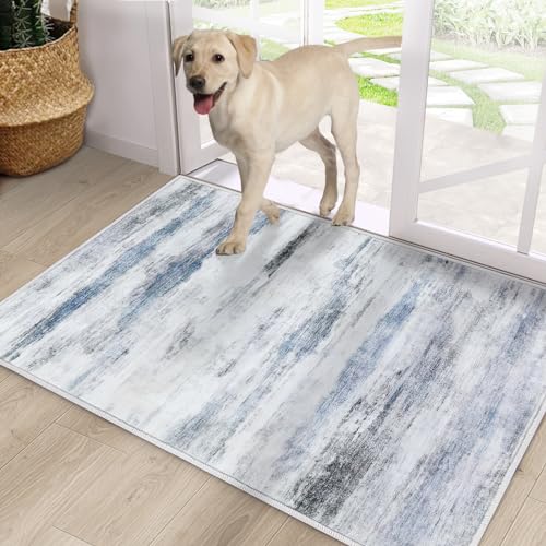CRISTGEE Door Mat, Faux Wool Front Indoor Door Mat 24 x 36, Blue Washable - color: Water Wave Blue, size: 2' x 3' (Rectangular)