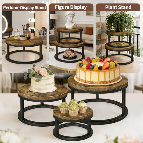 3 Pack Round Cake Stand Set, 8/10/12 Inch Rustic Cupcake Pedestal Stands - size: 3 Pack