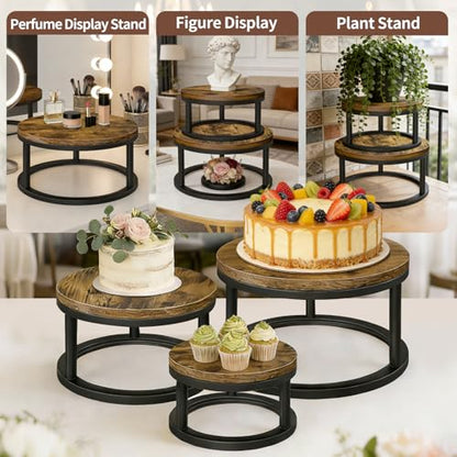 3 Pack Round Cake Stand Set, 8/10/12 Inch Rustic Cupcake Pedestal Stands - size: 3 Pack