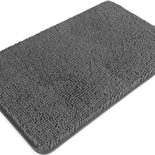Gray Bathroom Rugs – Absorbent and Washable Bath Mat, Non-Slip, Thick Soft Chenille Bath Rugs for Bathroom Floor, Shower, Sink - 20" x 32" - color: Grey, size: 20" x 32"