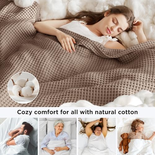 Bedsure Lightweight 100% Cotton Waffle Blanket, King, Coffee Brown - color: Coffee Brown, size: King (108" X 90")