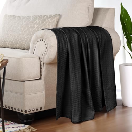 Superior Cotton Blanket, Lightweight, Breathable Bedding, Throw, Black - color: Black, size: Throw