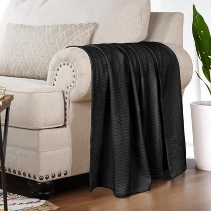 Superior Cotton Blanket, Lightweight, Breathable Bedding, Throw, Black - color: Black, size: Throw