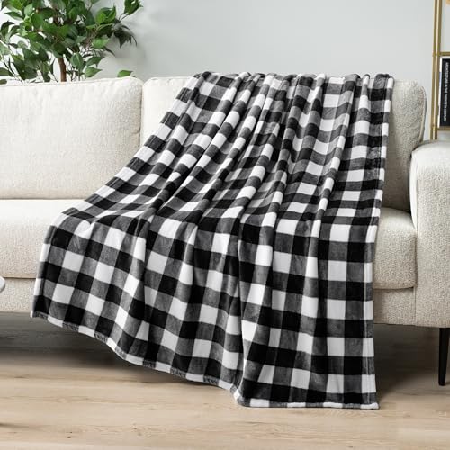 PAVILIA Black and White Buffalo Plaid Fleece Throw Blanket for Couch, Soft Checkered Flannel Blanket for Sofa, Plaid Christmas Couch Throw Bed, Warm Cozy Decorative Blanket Fall Decor Gift, 60x80 - color: Plaid White/Black, size: 60 x 80 Inches - Twin