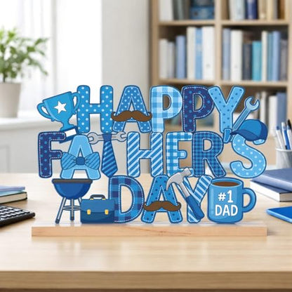 Roowest Metal Happy Father's Day Tabletop Sign Decor with Wooden Base - style: Happy Father's Day