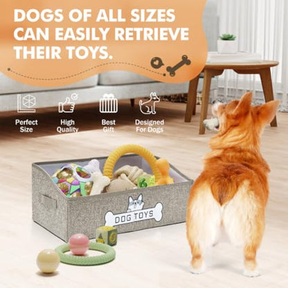 Dog Toy Basket, Collapsible Dog Toy Box with Handle, Perfect for Storing Pet Toys and Accessories (Light Khaki) - color: Light Khaki
