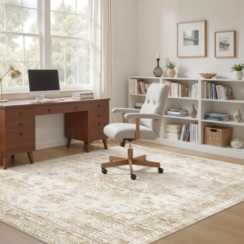 7x9 Area Rug for Living Room: Washable Non Slip Vintage Beige Rug - color: Beige, size: 7' x 9' (Rectangular)