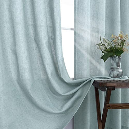 Sea Green Bronze Grommet Linen Blend Sheer Curtains 52x45 Inches Long - color: Sea Green, size: 52"W x 45"L (Pack of 2)