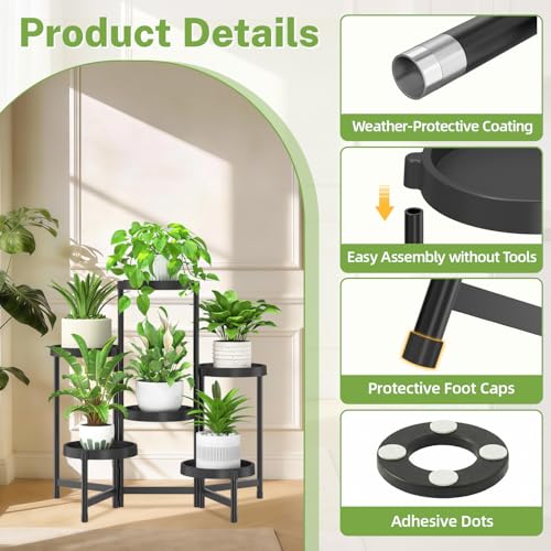 iDavosic.ly 6 Tier Folding Plastic Plant Stand Indoor, Grow Light, Black - color: Black with Light, size: 6 Tiers