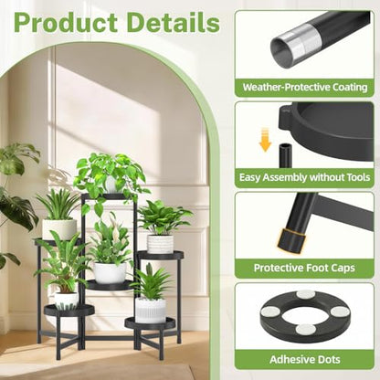 iDavosic.ly 6 Tier Folding Plastic Plant Stand Indoor, Grow Light, Black - color: Black with Light, size: 6 Tiers