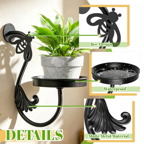 Metal Wall Plant Holder 2Pcs Indoor Outdoor Wall Flower Shelf - color: Black-Bees-2Pcs