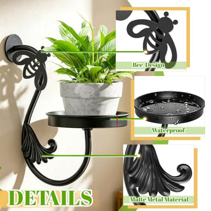 Metal Wall Plant Holder 2Pcs Indoor Outdoor Wall Flower Shelf - color: Black-Bees-2Pcs